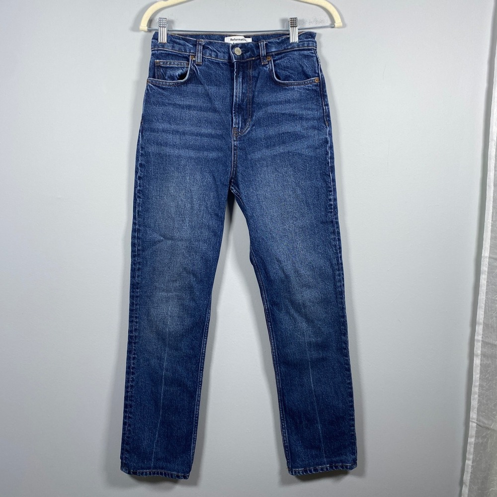 Reformation Liza Ultra High Rise Straight Jeans Women's Size 25 Dark Wash Blue